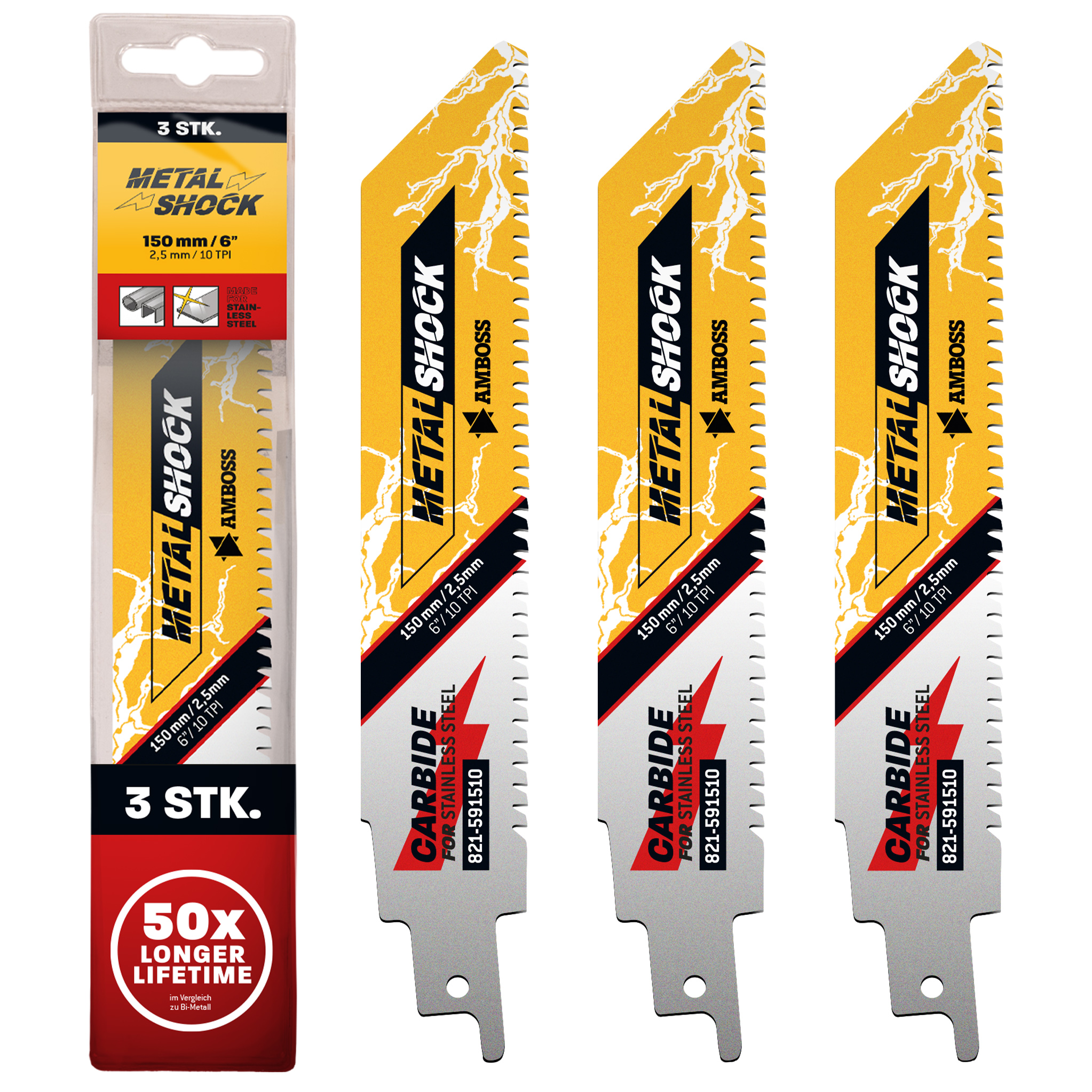 3x Amboss Metal Shock Säbelsägeblatt Länge 150 mm 10 ZpZ