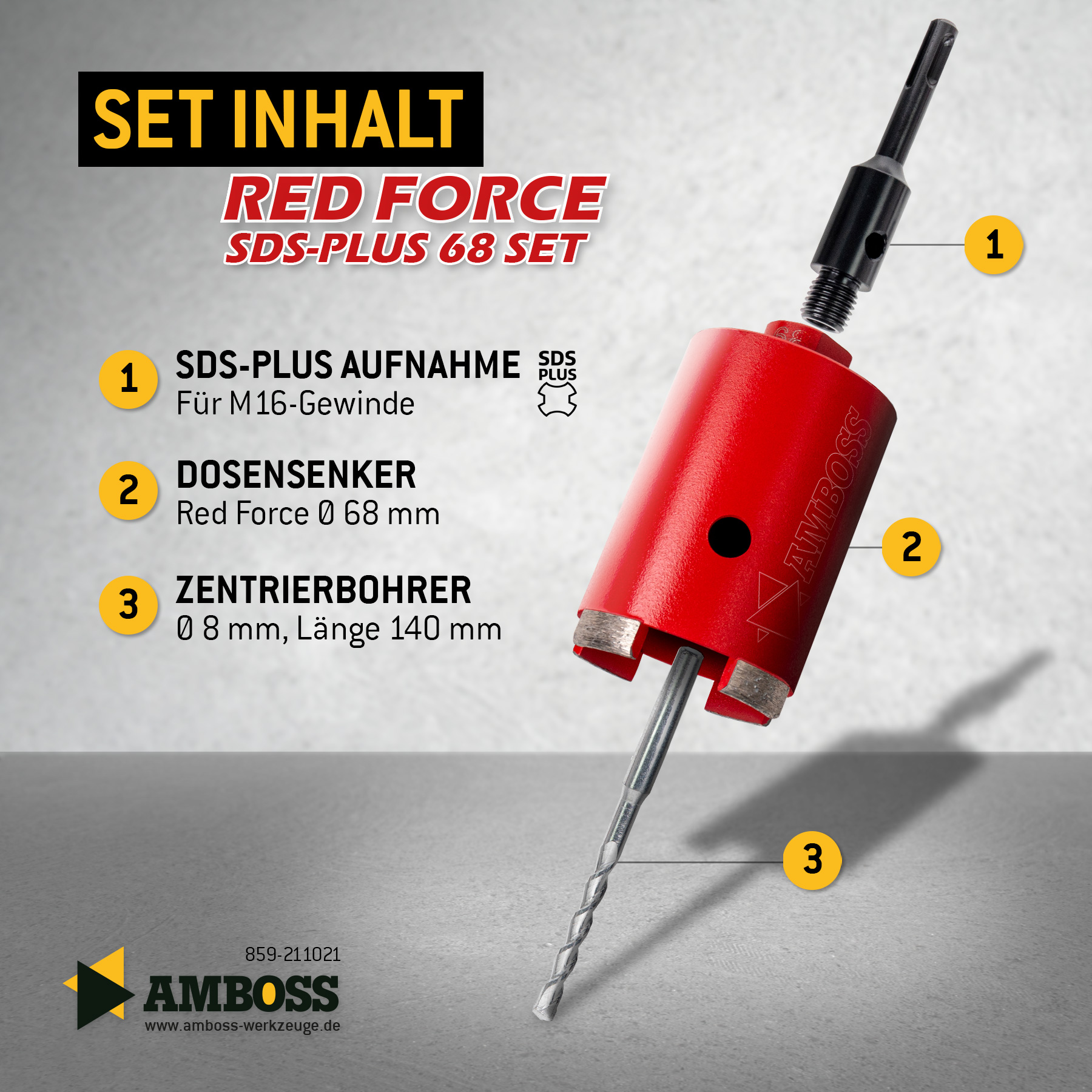 Dosensenker Red Force - 68 mm - SDS-Plus StarterSet