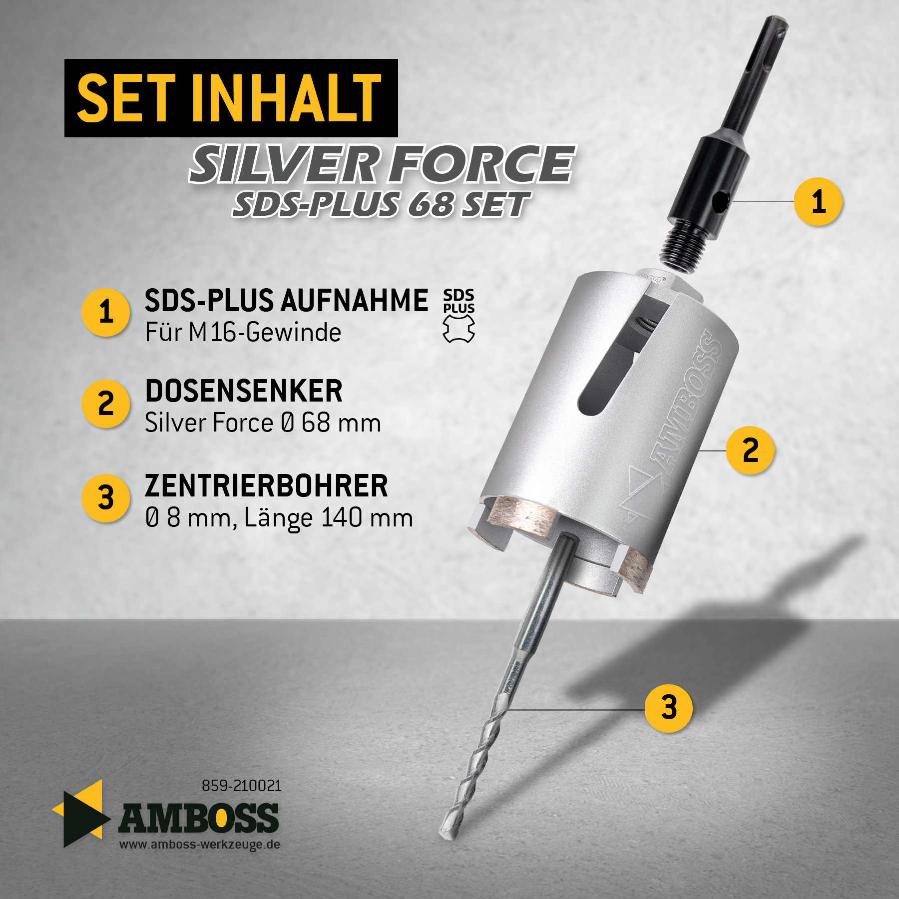 Dosensenker Silver Force - 68 mm - SDS-Plus StarterSet