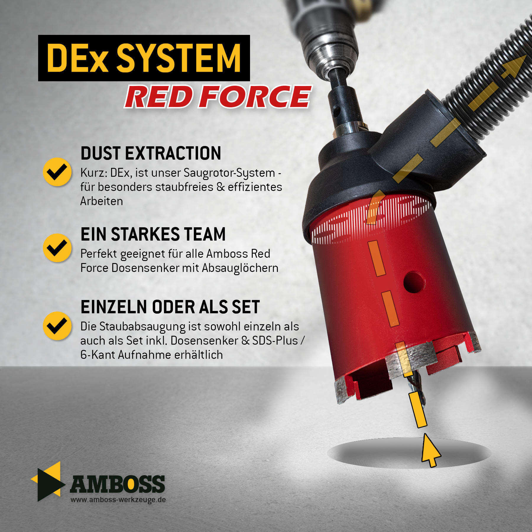 Dosensenker Red Force - 82 mm - 6-kant Set mit Absaugung