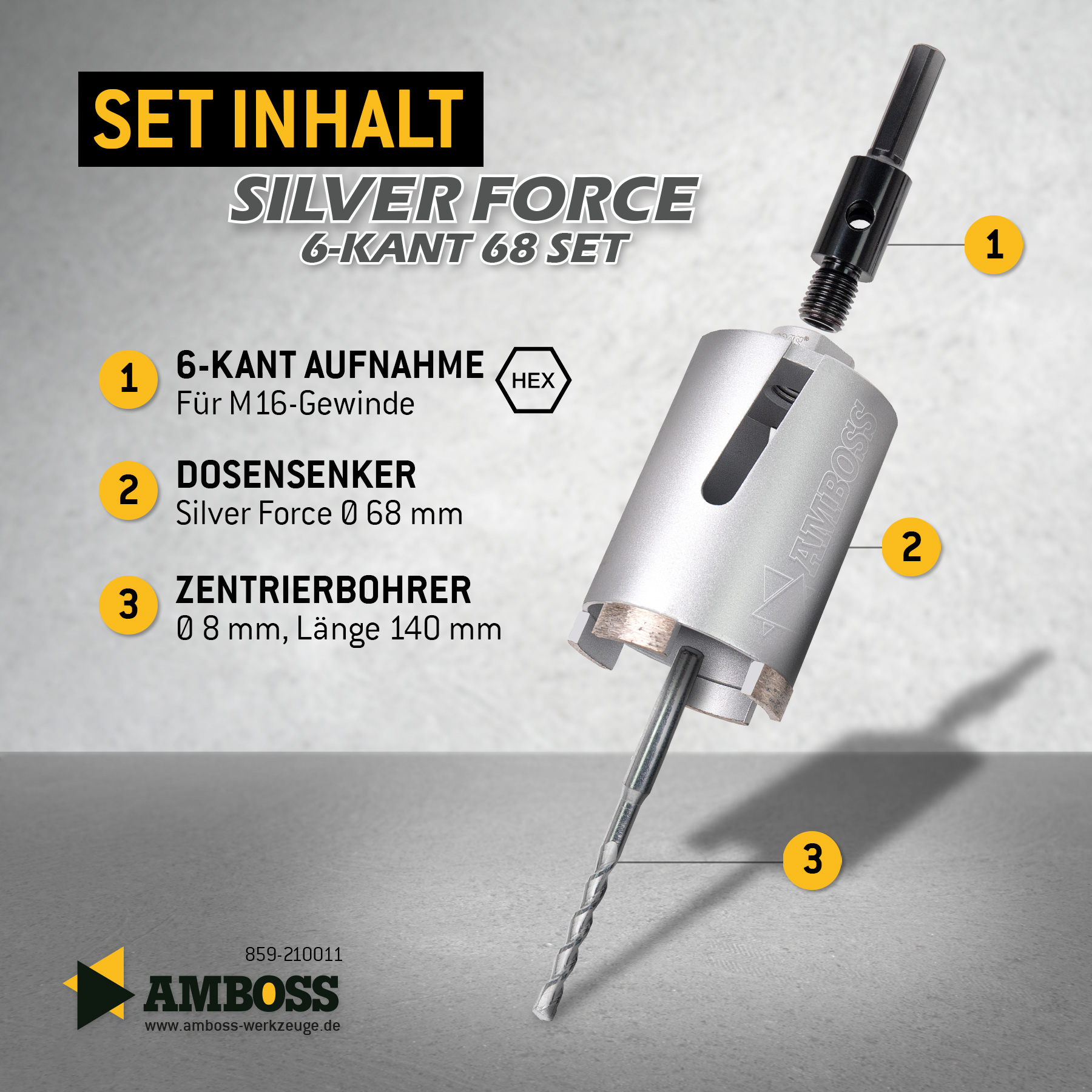 Dosensenker Silver Force - 68 mm - 6-kant StarterSet