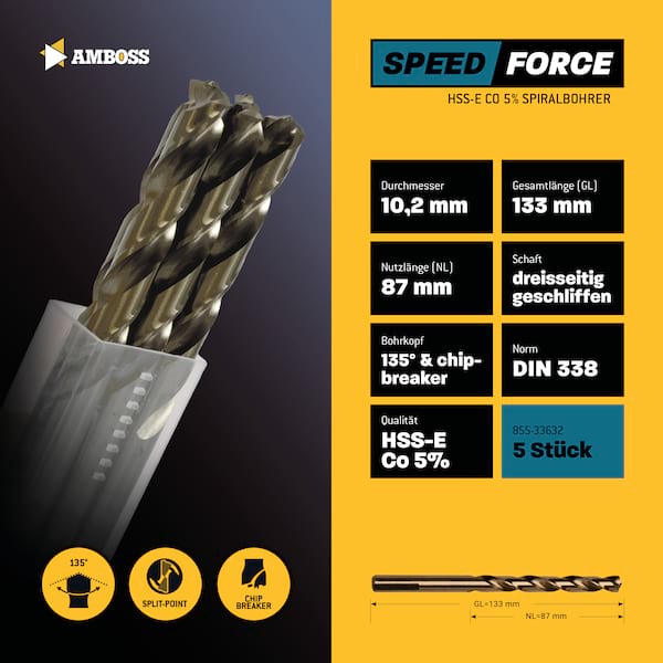 5 x HSS ECo SPEED Force Metallbohrer DIN 338 - Ø:10.2 mm