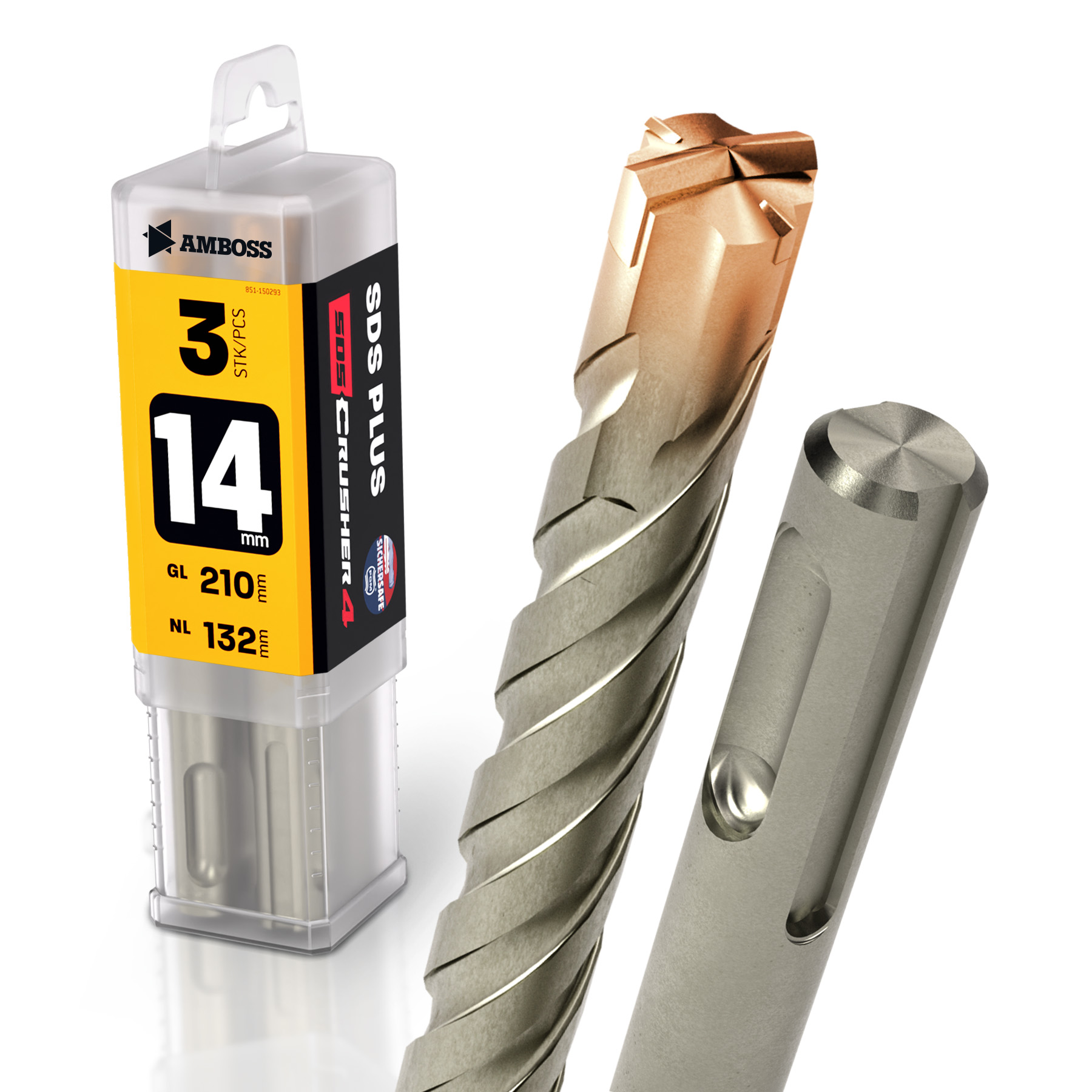 3x Bohrer SDS Plus Schaft - Ø:14 mm - GL: 210 mm