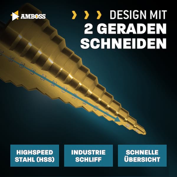 AMBOSS Stufenbohrer HSS-G D:4-6-8-10-12-14-18-20-24-25-30-33-36-39mm