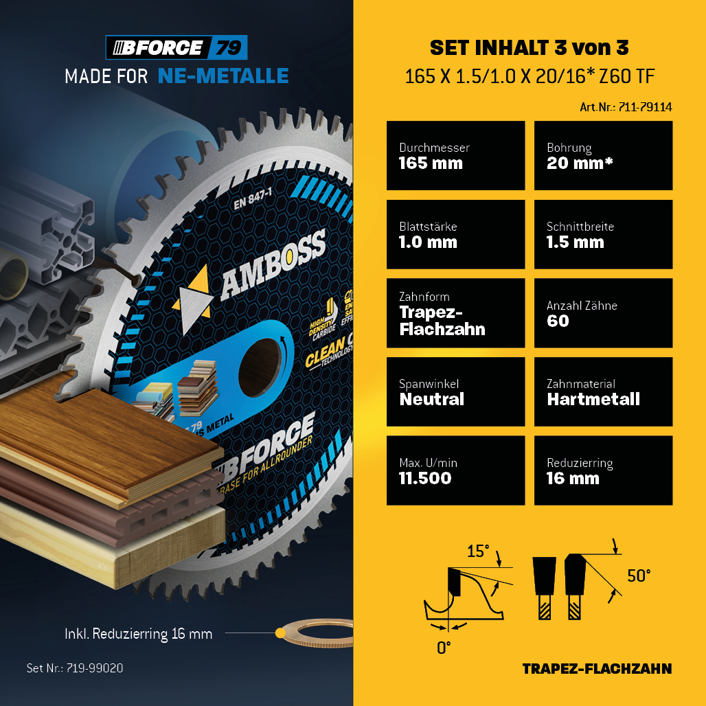 Ø165 Akku Hand- Kreissägeblatt Set passend für Bosch GKS 18v-57g, Bosch GKT 55 GCE, Makita SP6000