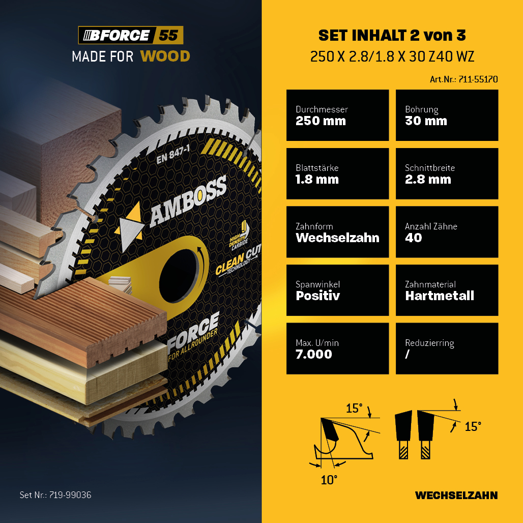 Ø250 Hand- Kreissägeblatt Set passend für Mafell Erika 85 EC, Dewalt DWE 7492 uvm.