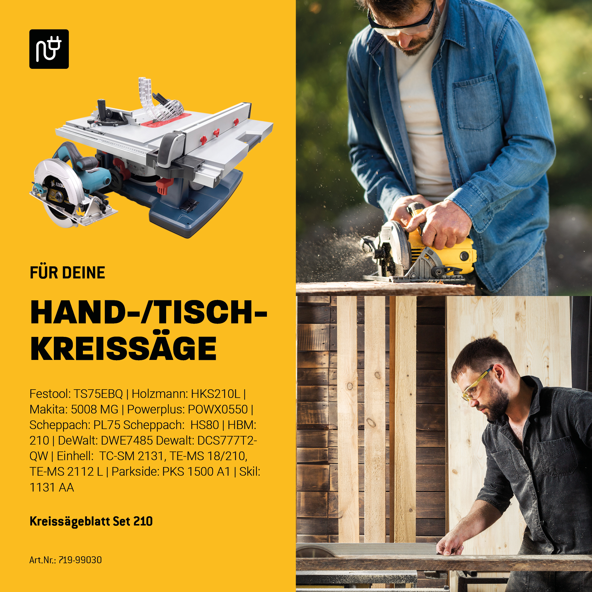 Ø210 Hand- Kreissägeblatt Set passend für Makita 5008 MG, Festool TS75EBQ