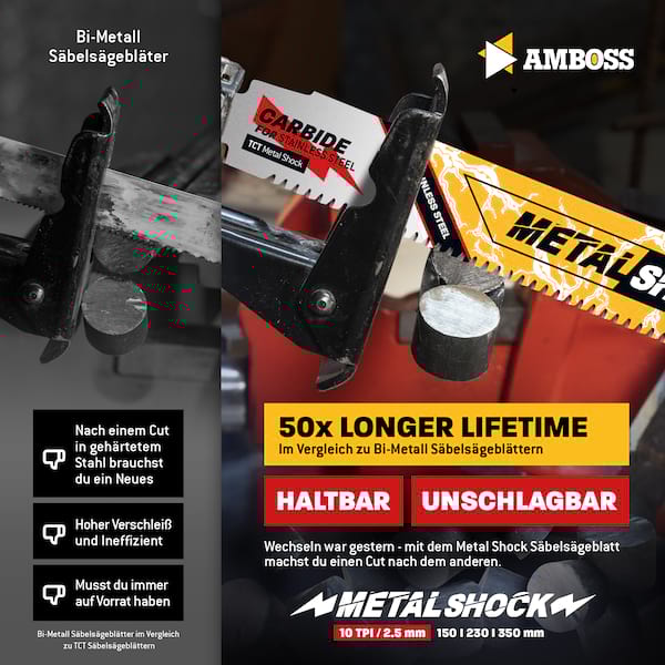 10x Amboss Metal Shock Säbelsägeblatt Länge 300 mm 10 ZpZ