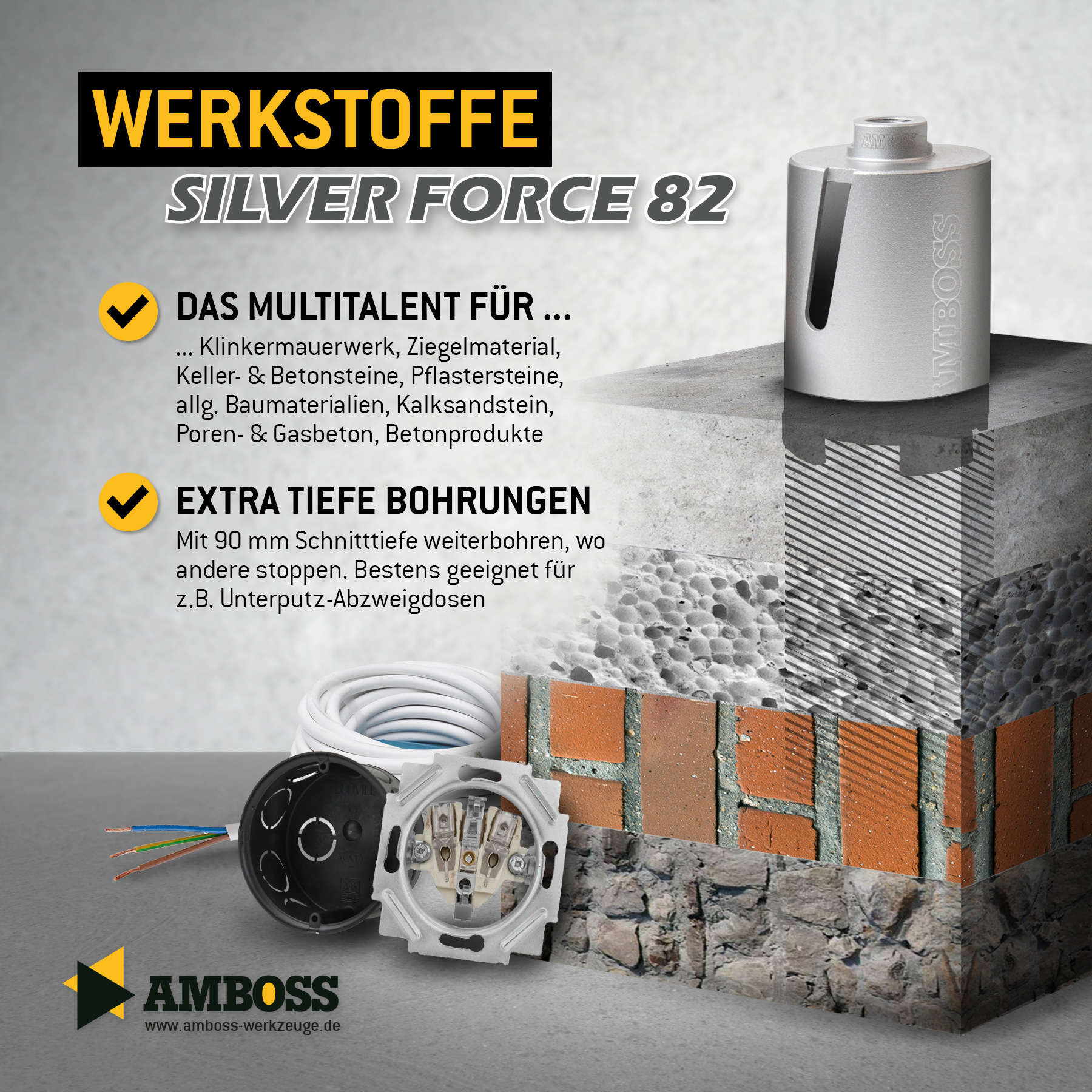 Dosensenker Silver Force - 82 mm - SDS-Plus StarterSet