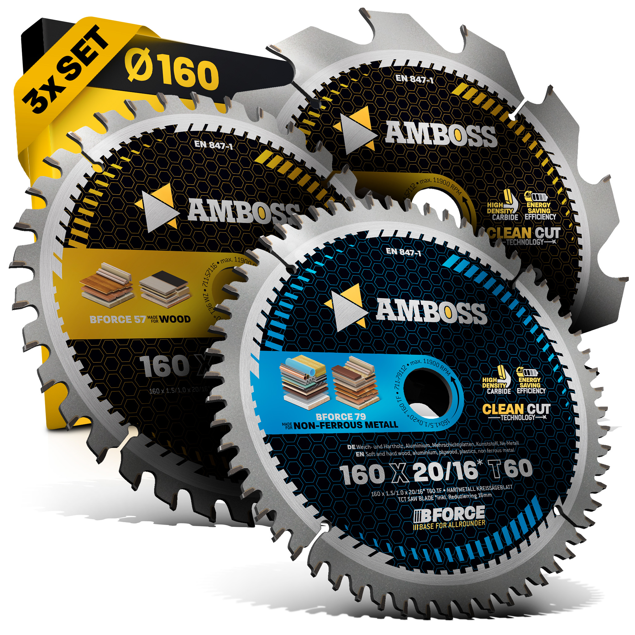 Ø160 Akku Hand- Kreissägeblatt Set passend für Bosch PKS18 Li, Bosch 18V-53, Mafell MS 55 KSP 55 F KSS 400 PSS 3100 SE MT 55 cc