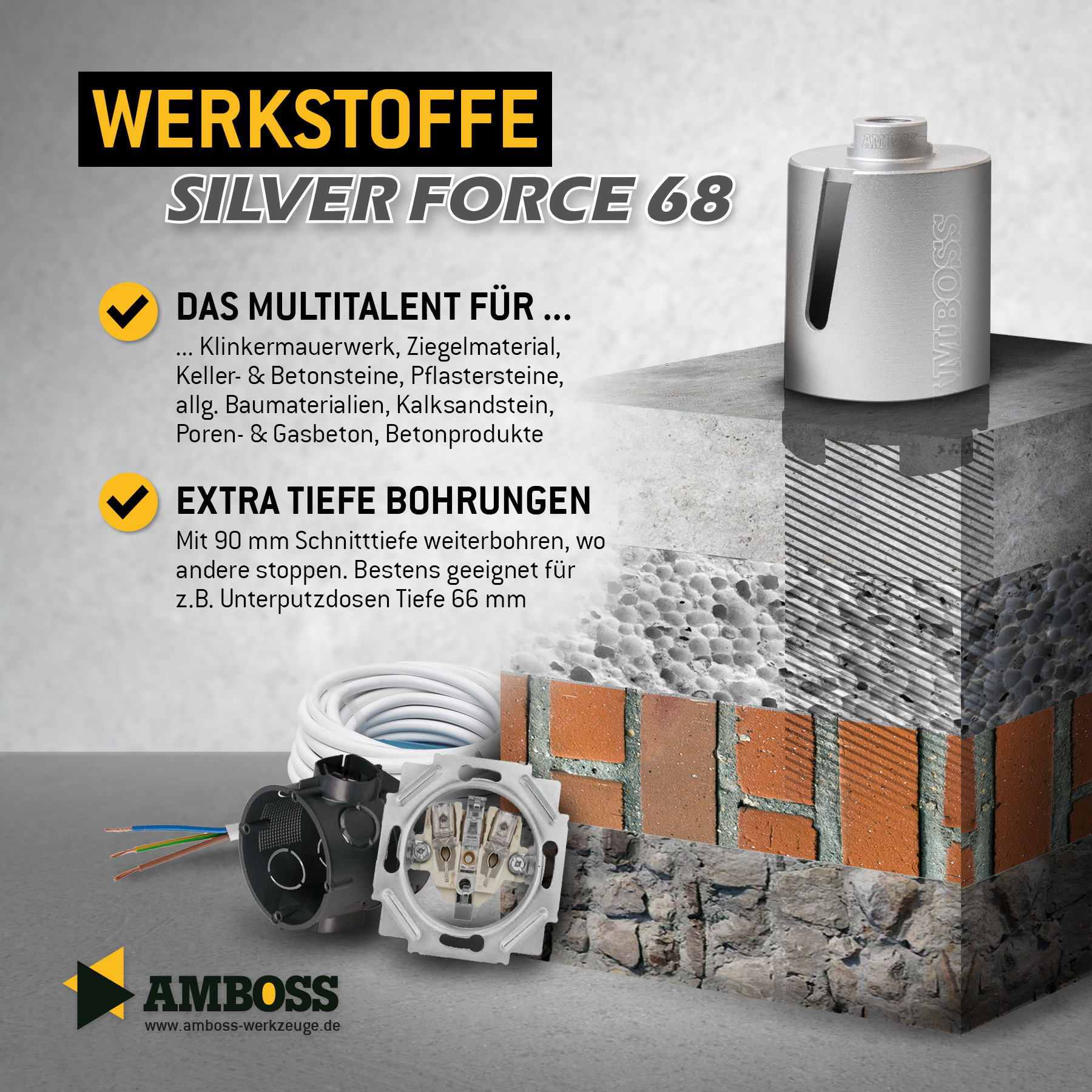 Dosensenker Silver Force - 68 mm - SDS-Plus StarterSet