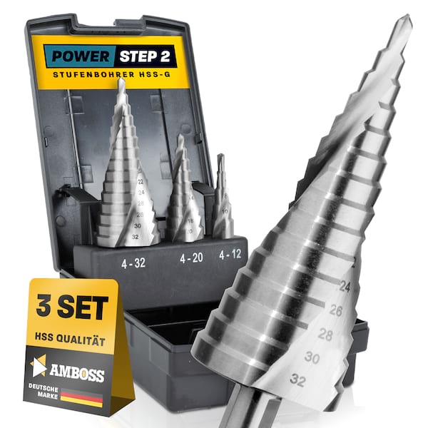 HSS Stufenbohrer 4-32mm Konusbohrer für Edelstahl Metall Holz Kunststoff Set XS HSS Stufenbohrer 4-32mm Konusbohrer für Edelstahl Metall Holz Kunststoff Set XS