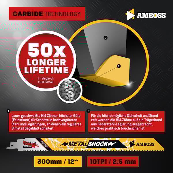 10x Amboss Metal Shock Säbelsägeblatt Länge 300 mm 10 ZpZ