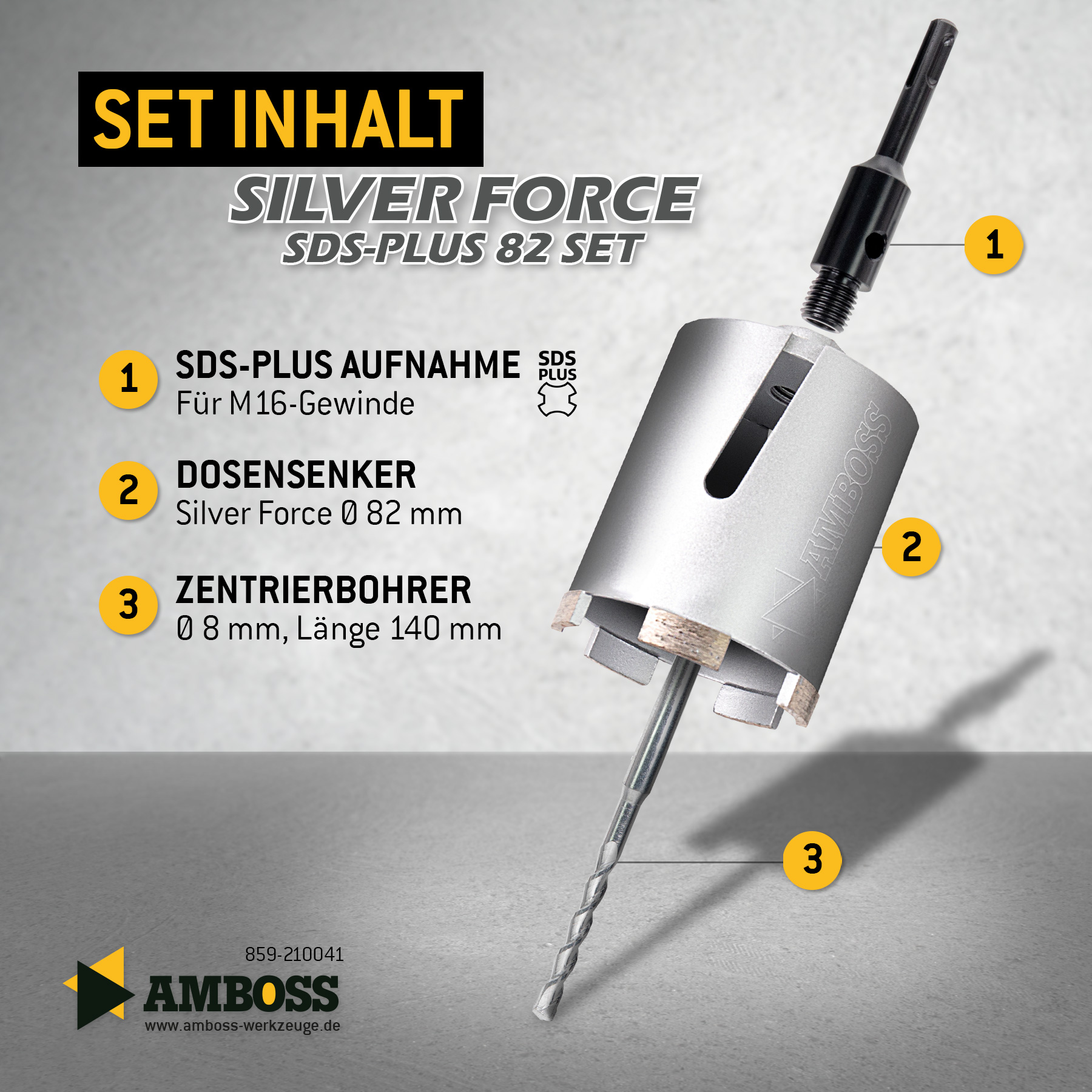 Dosensenker Silver Force - 82 mm - SDS-Plus StarterSet