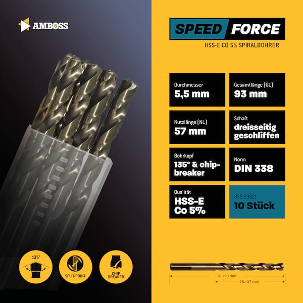 10 x HSS ECo SPEED Force Metallbohrer DIN 338 - Ø:5.5 mm