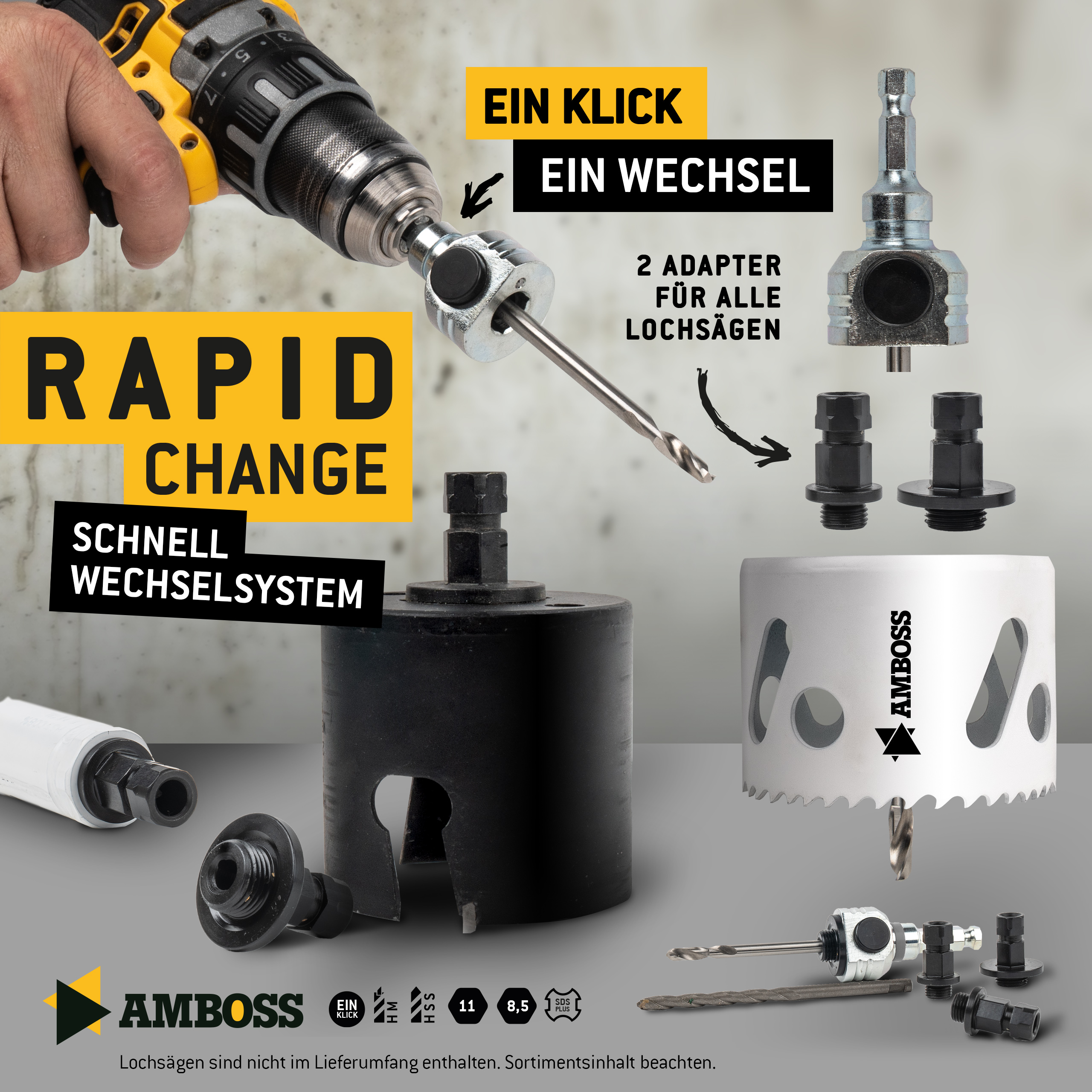Schnellwechselaufnahme 6kant Schaft Ø11mm inkl. HM und HSS Zentrierbohrer
