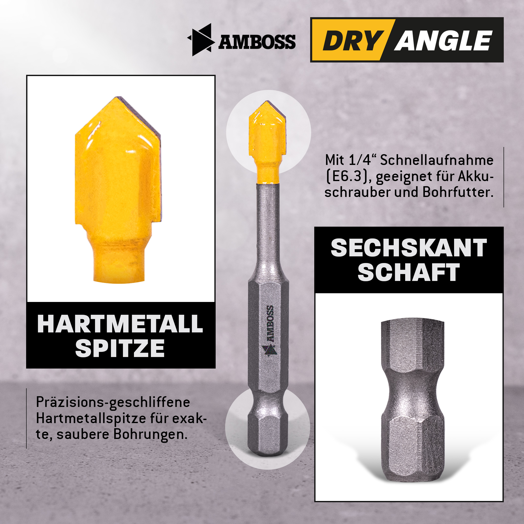 Amboss Dry Angle HM Fliesen- und Glasbohrer - Ø 5 mm - GL: 51 mm