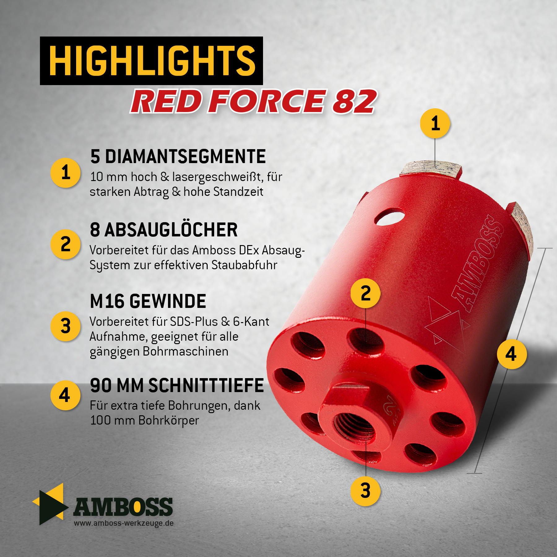 Amboss Dosensenker Ø 82 mm (für Absaugung) - M16-Aufnahme (Schnitttiefe 90 mm)