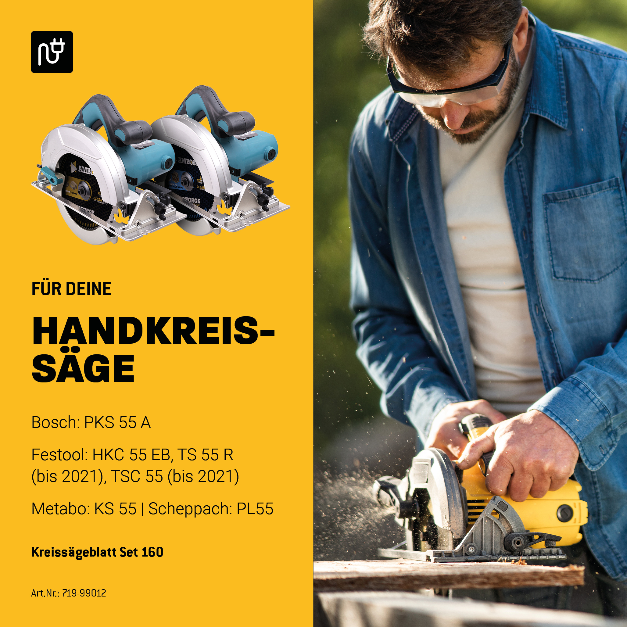 Ø160 Hand- Kreissägeblatt Set passend für Bosch PKS 55 A, Festool HKC 55 EB, Metabo KS 55