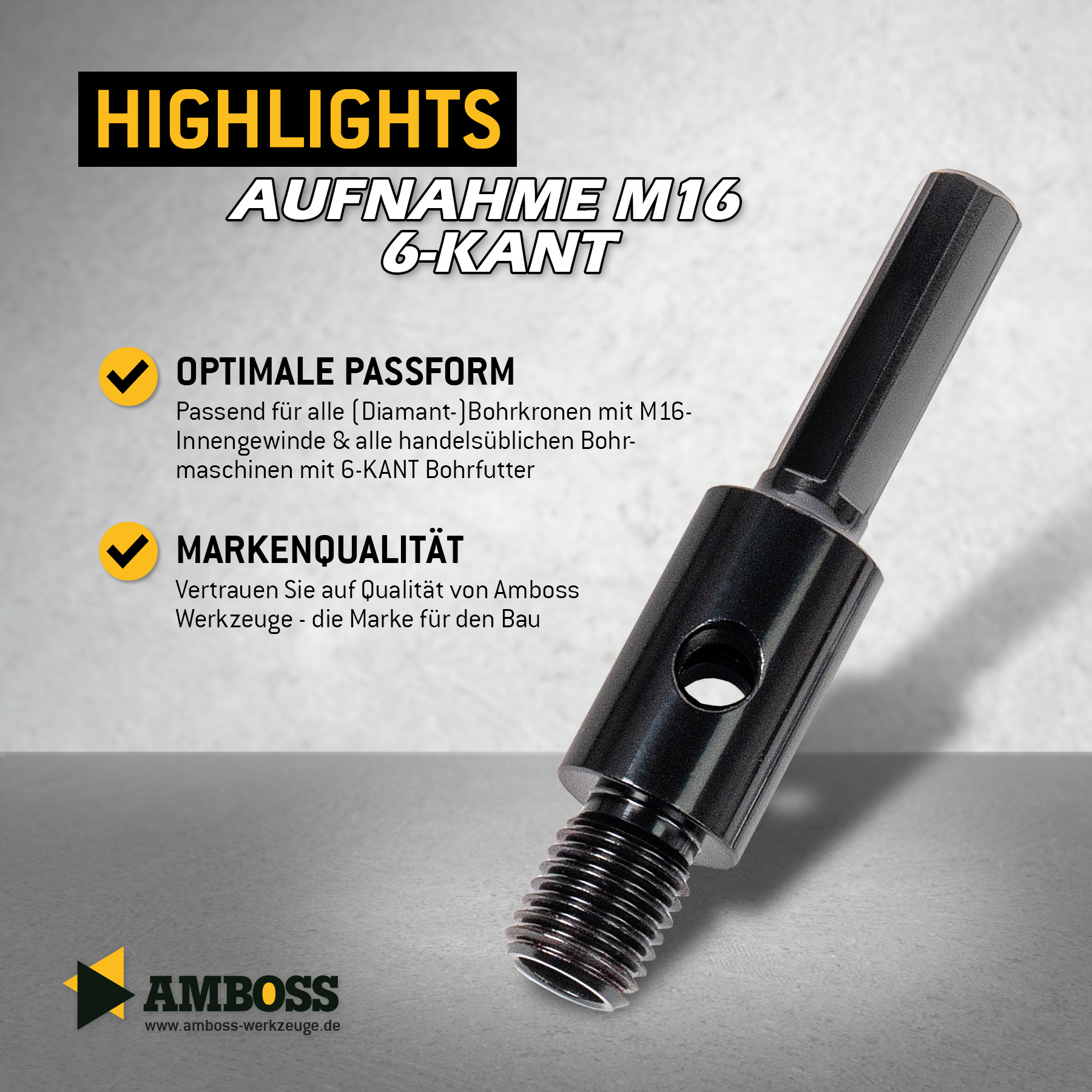 Aufnahme (6-kant) für M16 Gewinde (Dosensenker)
