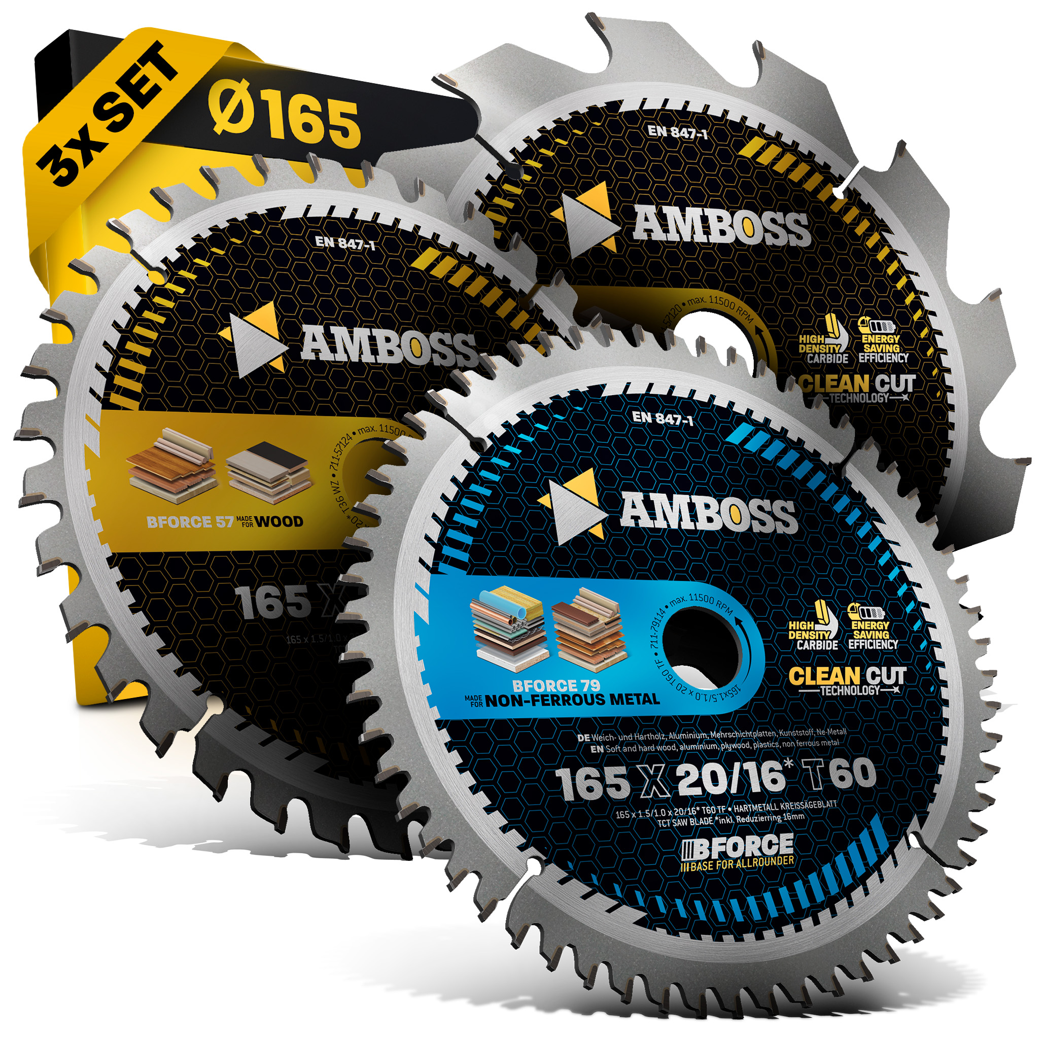 Ø165 Akku Hand- Kreissägeblatt Set passend für Bosch GKS 18v-57g, Bosch GKT 55 GCE, Makita SP6000