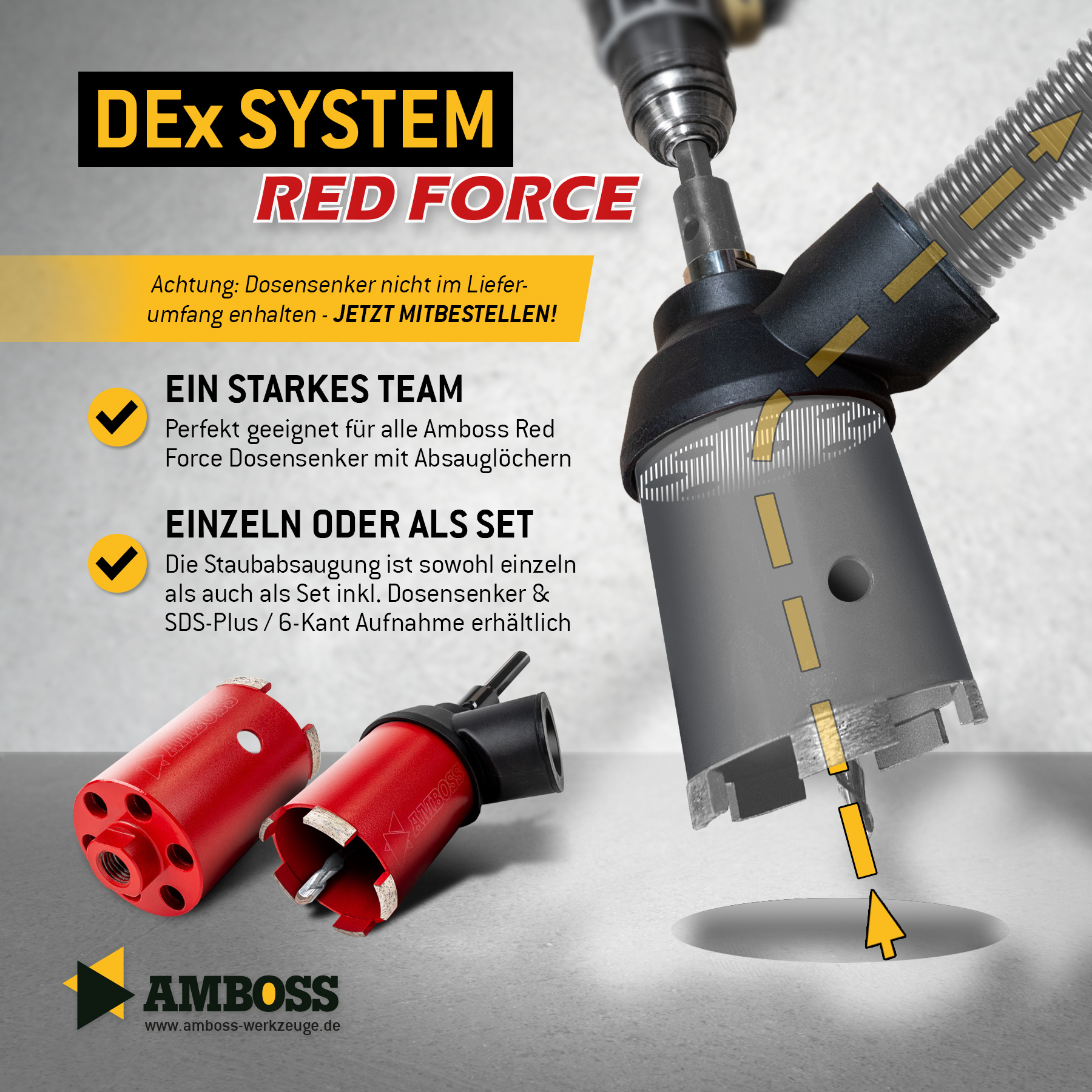 Saugrotor für RED Force- mit Zentrierbohrer 8 mm x 140 mm & Auswurfstift