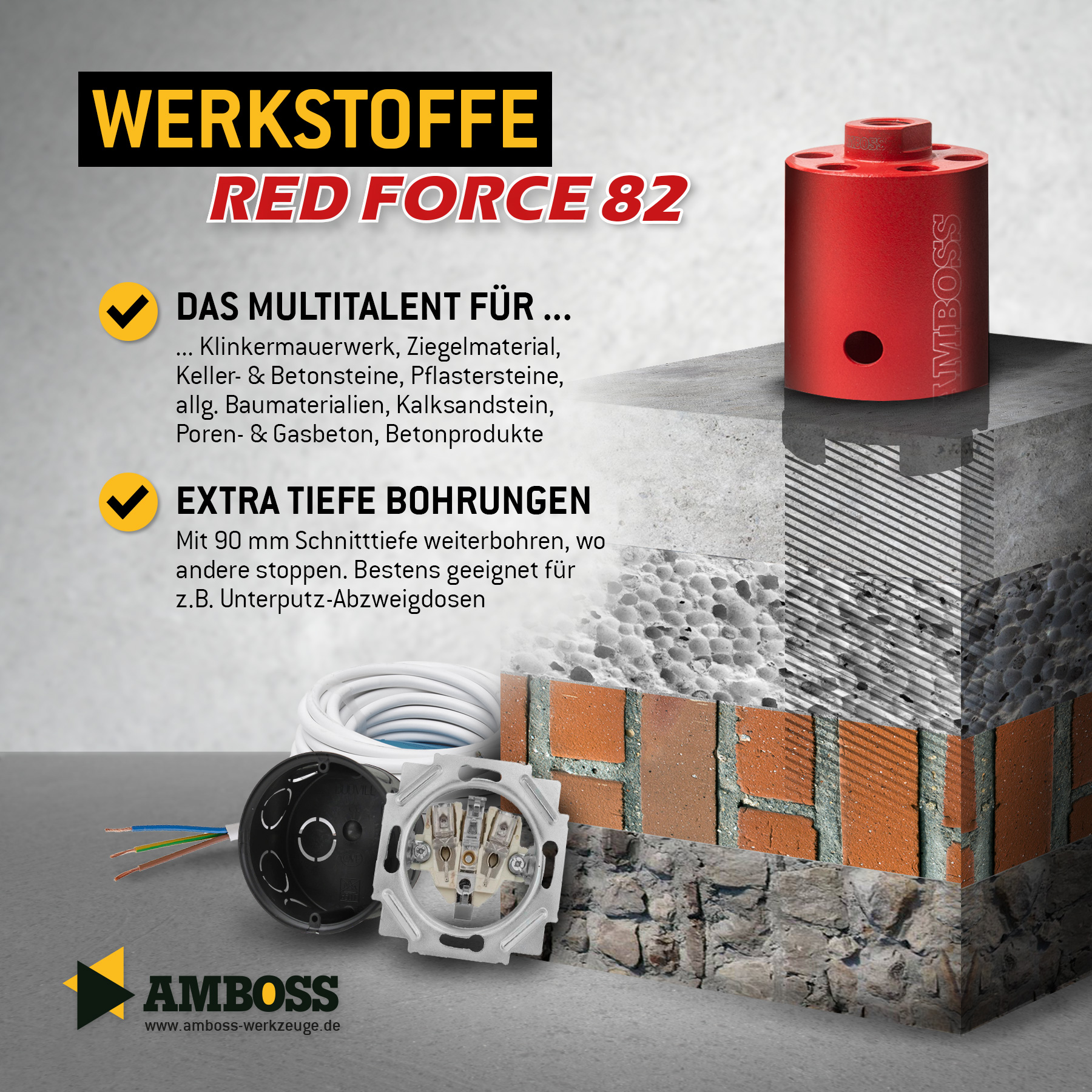 Dosensenker Red Force - 82 mm - 6-kant Set mit Absaugung
