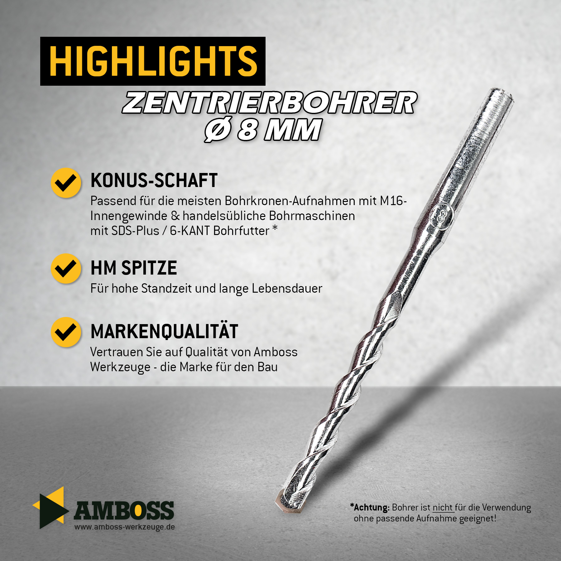 Zentrierbohrer Ø8 mm - Länge 140 mm