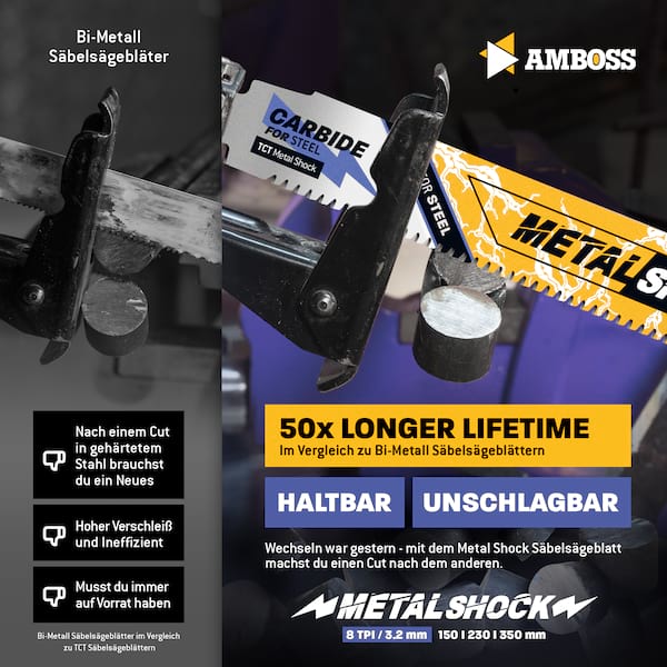 3x Amboss Metal Shock Säbelsägeblatt Länge 300 mm 8 ZpZ