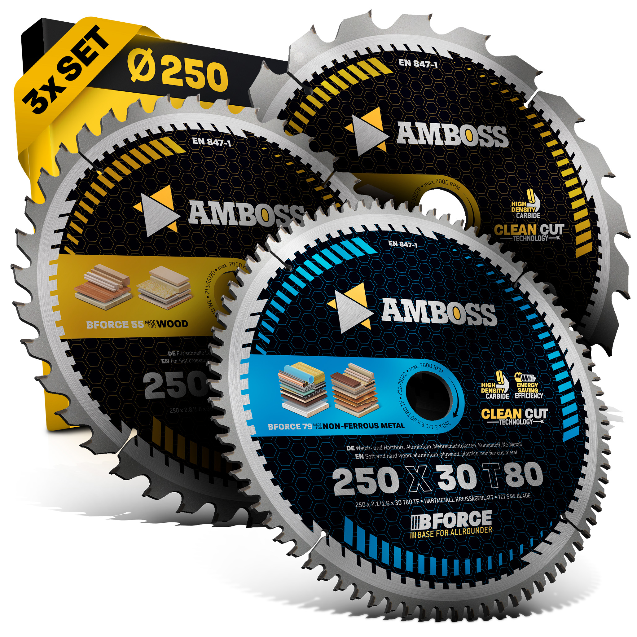 Ø250 Hand- Kreissägeblatt Set passend für Mafell Erika 85 EC, Dewalt DWE 7492 uvm.