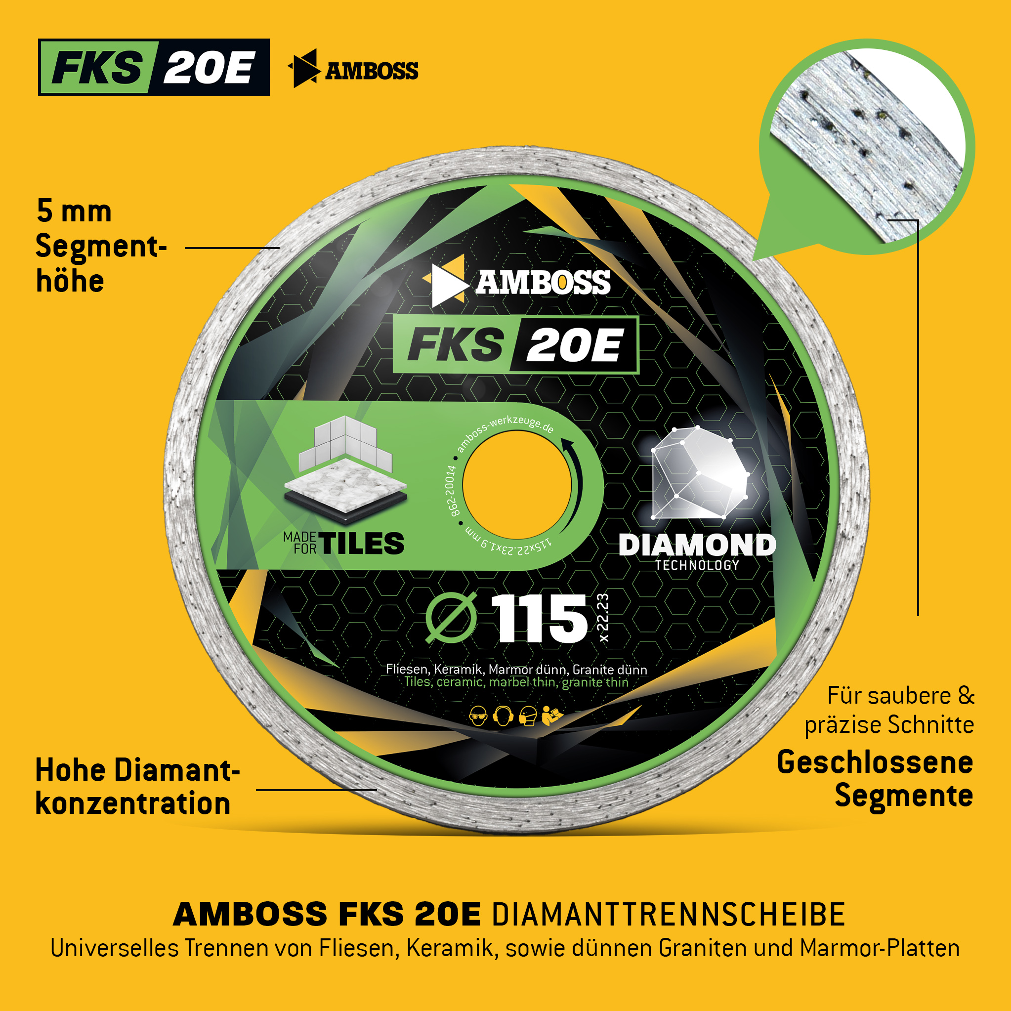 Amboss FKS 20E Diamant Trennscheibe 115mm x 1.9 x 22.2