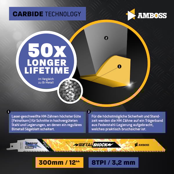 3x Amboss Metal Shock Säbelsägeblatt Länge 300 mm 8 ZpZ