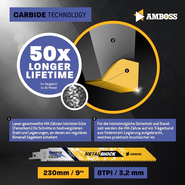 3x Amboss Metal Shock Säbelsägeblatt Länge 230 mm 8 ZpZ